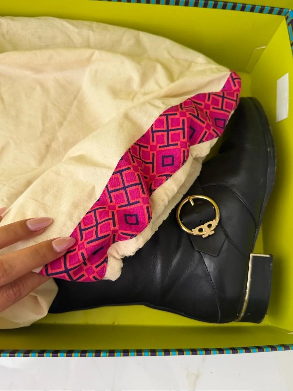 Tory Burch Black Leather Over-the-Knee Boots with Gold Buckle